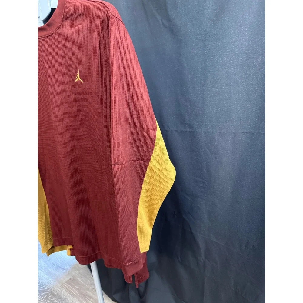 Jordan Brand Mens Waffle Knit Thermal Shirt Burgundy Gold Colorblock Large L